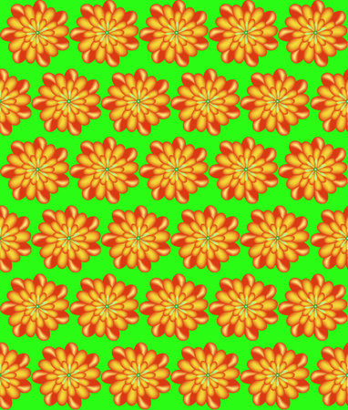 Spring vibrant floral background for printing on wrapping paper. Illustration of summer and spring background with regular identical orange flowers.の写真素材