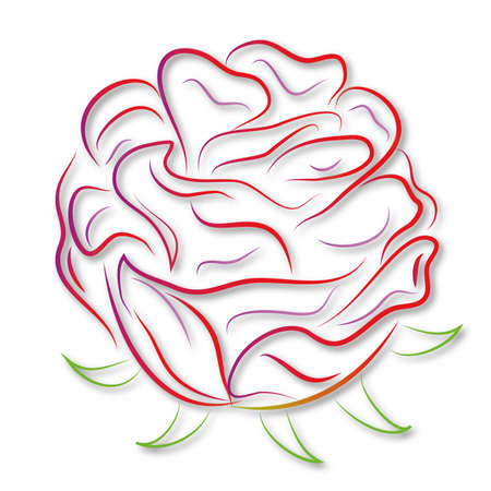 Illustration of hand drawn red rose with shadows. Abstract rose with green leaves, object isolated in vector and jpg format.のイラスト素材