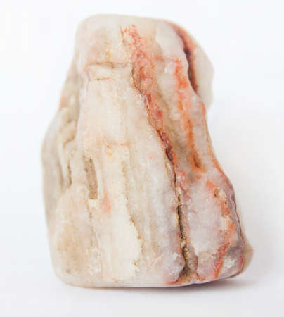 Building stone, white cracked quartz with stains of brick of natural color. Supermacro rock mixes in...