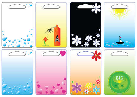Vector illustration of tags, price tags, goods such as drugstores, garden .. Rectangular labels with holes with various motifs in vector and jpg format.のイラスト素材