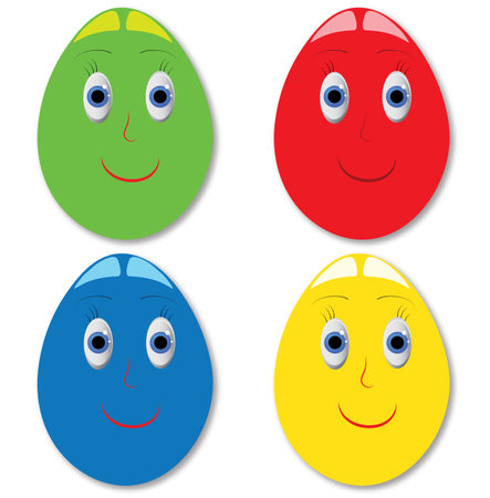 Set of colorful easter eggs icons. Collection of carton isolated easter eggs with faces. EPS vector and jpg format.のイラスト素材