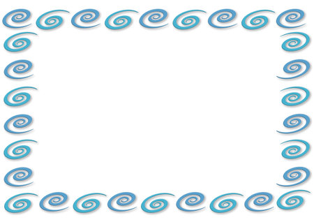 Blue spiral pattern frame with shadow. Isolated. Illustration of a frame with a border of water spirals and a place for your text. Vector and jpg format.のイラスト素材