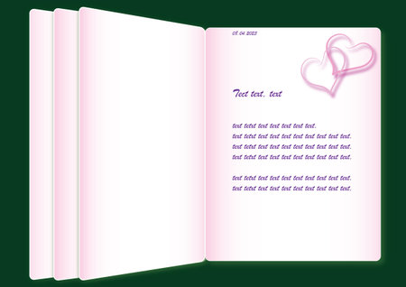 Vector illustration of a book with an empty diary. Notebook, girls diary. Pink Book with hearts and blank page vector illustration design.のイラスト素材