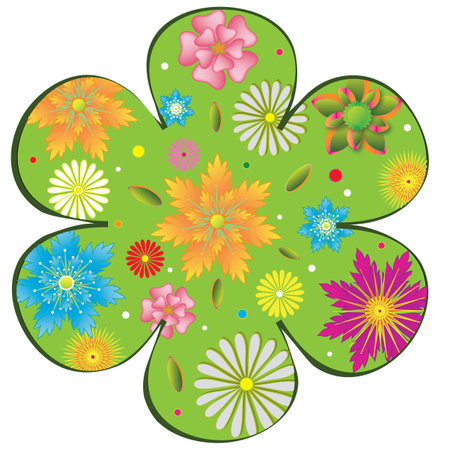 A beautiful flower filled with a mixture of flowers. Large vector illustration of colorful meadow and garden bouquet in white isolated object.のイラスト素材