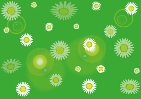 Abstract flowers daisies on a green background. Decorative paper with flowers with a floral pattern, vector illustration. seamless.のイラスト素材