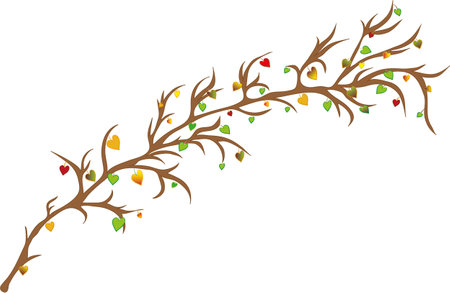 Autumn branch with colorful leaves. Autumn decoration of leafy tree branches, object white isolated.のイラスト素材