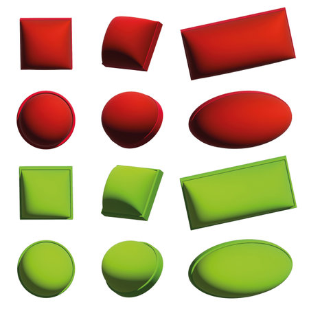 Set of empty colorful 3D buttons. Vector illustration of isolated rd and green objects.のイラスト素材
