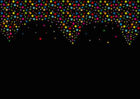 Abstract background with colorful dotted pattern. Colorful confetti on black background with blan place for text.のイラスト素材