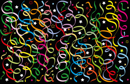 Background with colorful pattern. Illustration of patterned paper, fabric, wallpaper, wrapping paper. Pattern with confetti, drops, stars. Celebration theme.のイラスト素材