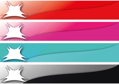 Collection of vector illustration headers with decorative frames and speech bubbles. Set of four colored templates of variations of banners with empty space for your content.のイラスト素材