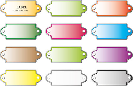 Set of colorful blank shaped clip-on labels. Collection page of the same shapes of printable stickers with holes, objects isolated.のイラスト素材