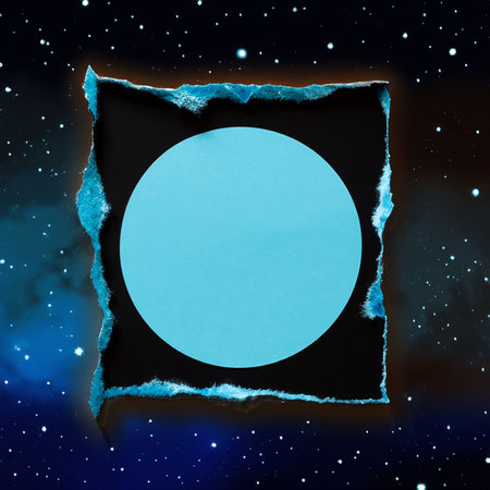 Abstract background with frame and night sky. Illustration with a circular shape of a blue frame...