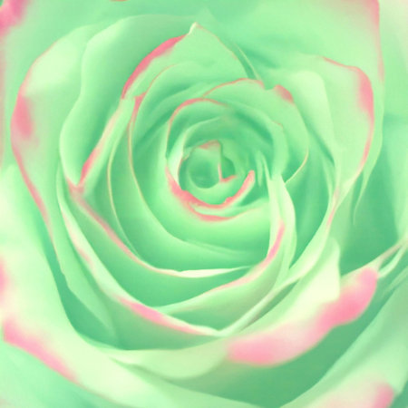 Abstract green-pink background. Delicate green rose with pink edges on the petals.の写真素材