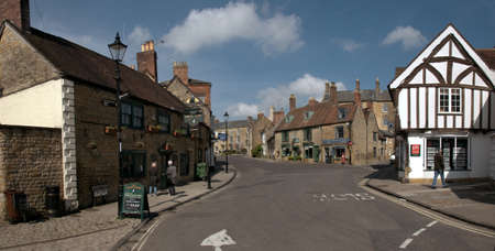 Half-timbered building on street in Sherborne, Dorsetのeditorial素材