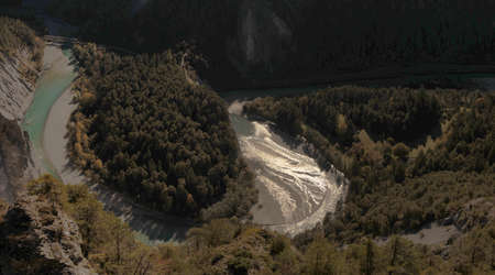 Aerial view of the river Katun in the Altai Republic.
