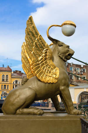 Griffon sculpture of Bank bridge in St.Petersburgの写真素材