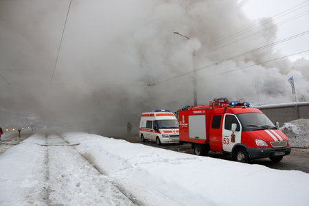 Extinguishing a fire in a winter city