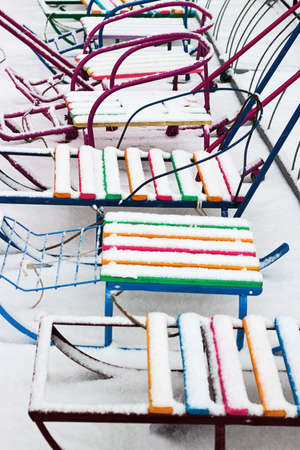 Child sledge in the winterの写真素材