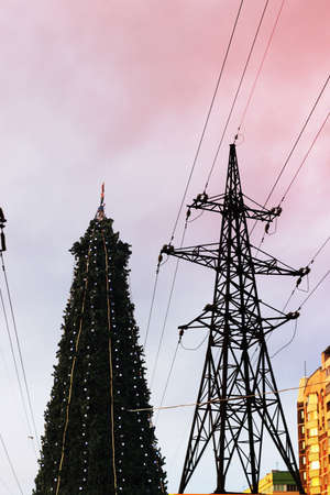 Power transmission line and Christmas treeの写真素材