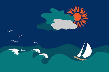 Seascape in windy weatherのイラスト素材