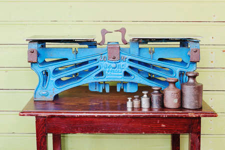 Old scales with weights the early 20th century, Russiaの写真素材