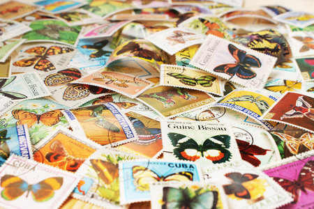 ST.PETERSBURG, RUSSIA - APRIL 01 2017:  Collection of postage stamps with  various butterfliesのeditorial素材
