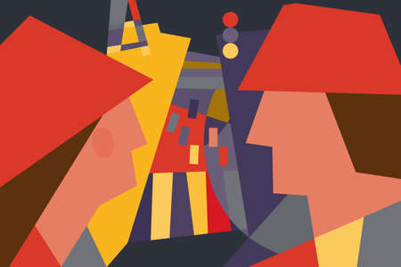 People in the city. The man and the woman against the background of the roadのイラスト素材