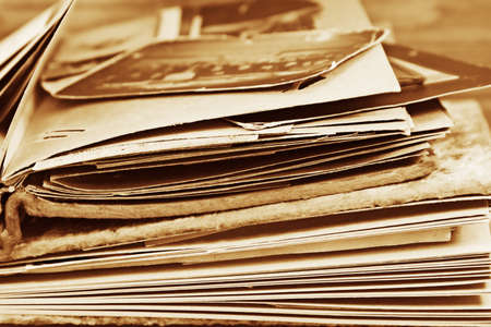 Two antique photograph albums in the plush cover, close upの写真素材