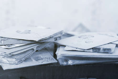 Postal letters in time of Second World War with text space, image tintedの写真素材