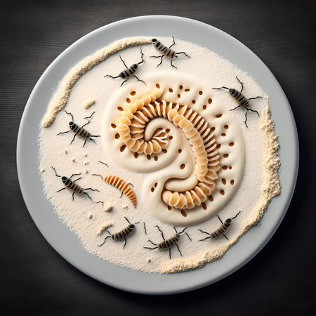 Future Food, Replacing meat with savoury dishes from various insects, larva, worms. Generative AI technologyの素材