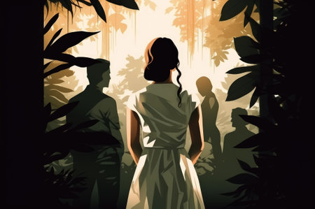 romantic relationship. Girl and male silhouettes. Generative AI technologyの素材