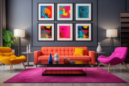 Bright modern interior in style pop art with decorative abstract artの素材