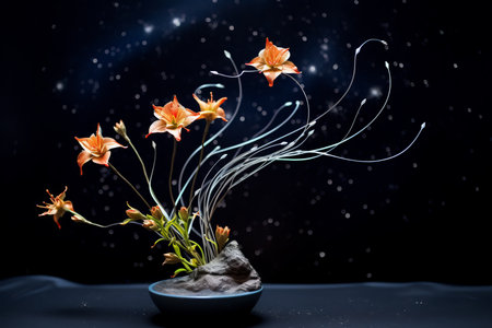 Gracful decorative flows composition on dark backgroundの素材