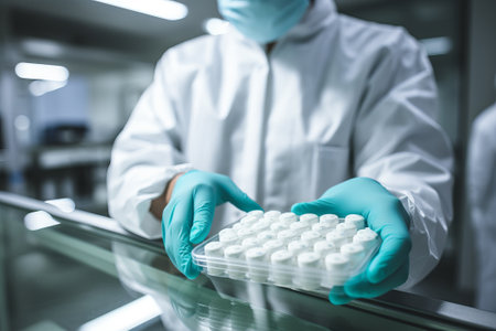Research assistant holds prepackage strong medicine in his handsの素材
