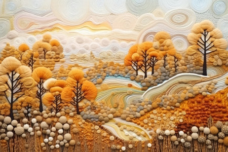 Embroidery picture of beautiful autumn abstract landscapeの素材