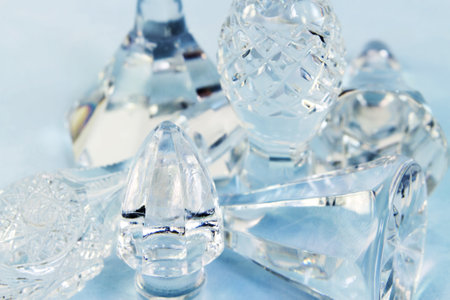 Crystal carved stoppers from carafe closeupの写真素材