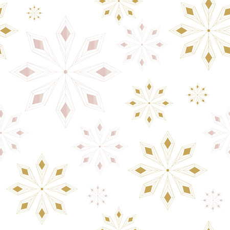 Christmas seamless pattern with snowflakes abstract background. Gray and golden snowflakes. Vector illustration. White background. Holiday design for New Year fashion prints.のイラスト素材