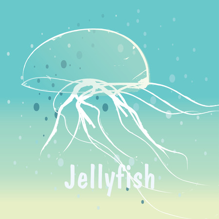Seascape with jellyfish. Jellyfish in the ocean, marine life. Summer patternのイラスト素材