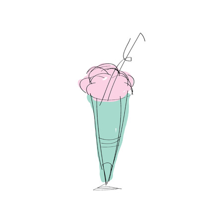 Bright colorful images of ice cream in glass cup. Cute vector image. Doodle styleのイラスト素材