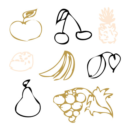 Set of colorful fruit and berries. Doodle set iconsのイラスト素材