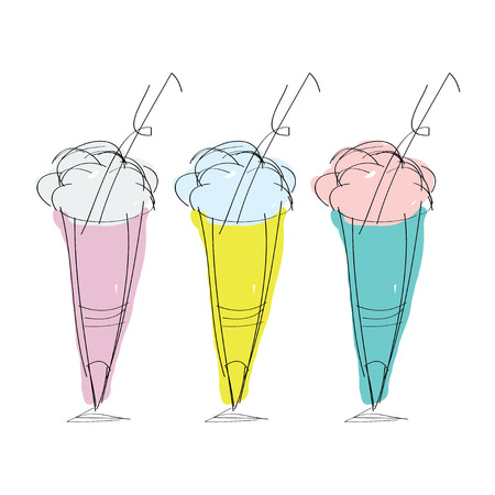 Ice cream in glass cups. Cute vector images. Doodle styleのイラスト素材