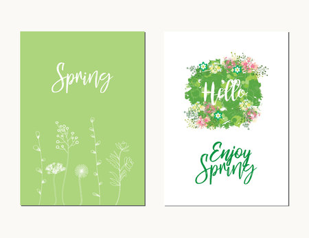 Colorful vector set of floral compositions with slogan. Invitation card for wedding, birthday and other holiday.のイラスト素材