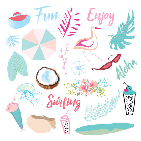 Fun summer banner. Juicy colors. Summer composition vacation iconsのイラスト素材