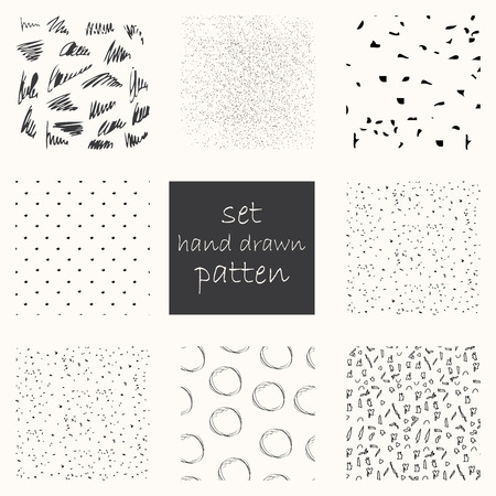 Set of 8 hand drawn trendy patterns with ink brush strokes. Isolated on pastel backgrounds. Vector patterns for your designのイラスト素材