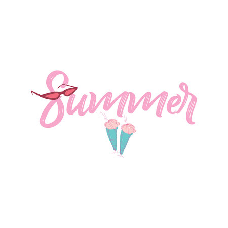 Fun summer banner. Juicy colors. Sun glasses and ice creamsのイラスト素材