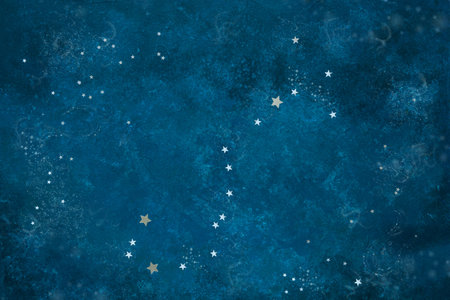 Astronomical Celestial pattern Constellation Scorpio from star shape silver confetti on the blue backgroundの写真素材