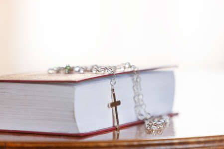 Holy Bible and Rosary with crossの写真素材