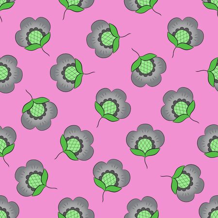 Seamless floral abstract gray green pattern, on pink background. Great for decorating fabrics, textiles, gift wrapping design, any printed materials, including advertising.のイラスト素材