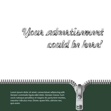 A beautiful background of gray-green zipper unzipped and a light background for advertising text. Excellent as a background for the production of any printed product, advertising, or other design.のイラスト素材