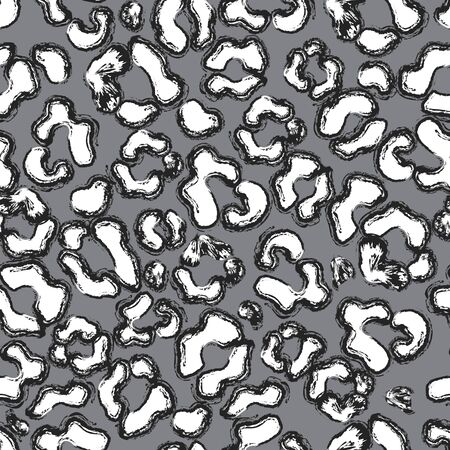 Abstract seamless black and white pattern, made a brush on a gray background. Imitation of the skin of a leopard. Great for decorating fabrics, textiles, gift wrapping design, any printed materials.のイラスト素材